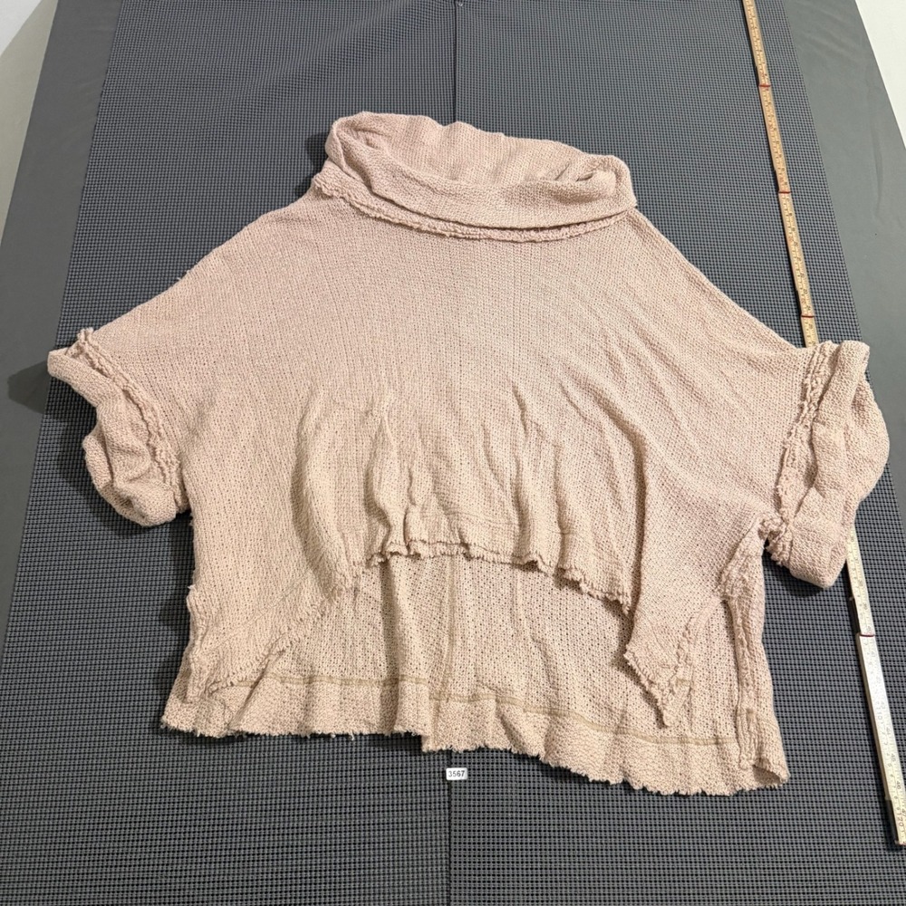 We The Free Womens Pink Cowl Neck Short Sleeve Raw Edge Knit Sweater Size M
